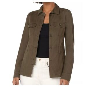 LIVERPOOL Women's L Olive Grove Green Collared Military‎ Utility Jacket